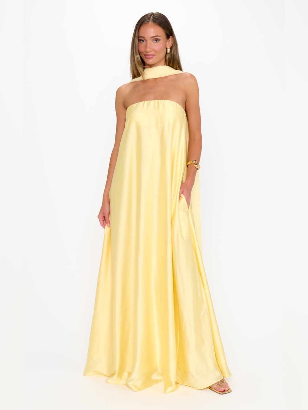 Show Me Your Mumu Tinsley Tube Maxi Dress size Small yellow nwot